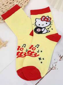 Sanrio 1Pair Sanrio Hello Kitty Socks Kitty Cat Spring And Fall Mid-Calf Cotton Cute Cartoon Girls Socks Girls Gifts