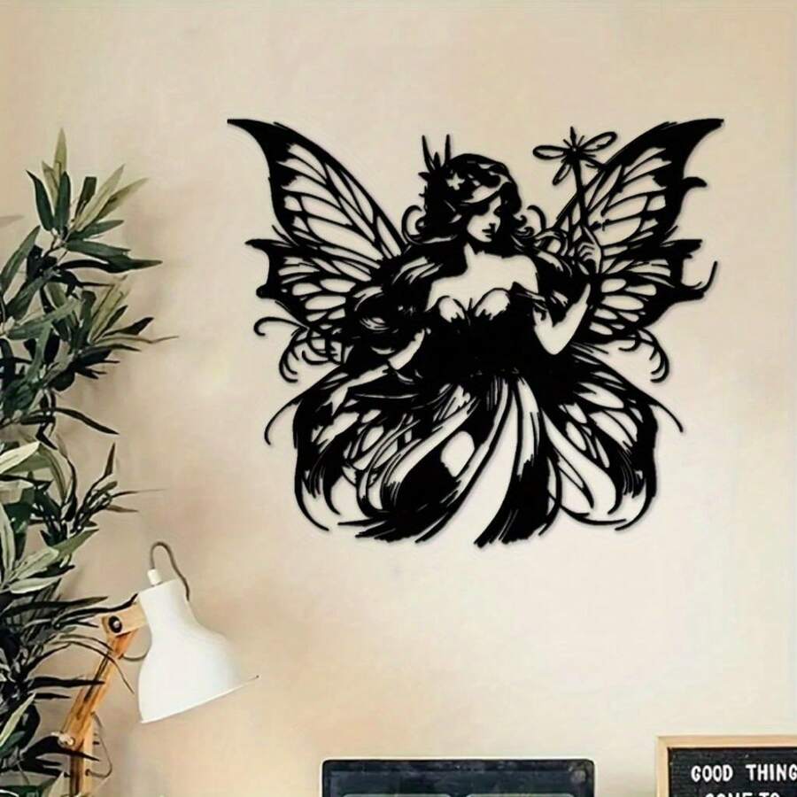 Fairy Metal Wall Art Decor Black Wall Elegance-Metal Placard-Versatile Usage, Suitable For Various Indoor And Outdoor Settings-Metal Sign-Coffee Shop Decor - Black - View 1