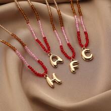TUANZISP 1pc Women's Colorful Beaded Letter Pendant Necklace, Delicate Unique Design, Sweet Cool Style, Layered Beaded Necklace, Fashion Versatile Casual Jewelry Gift For Women, Birthday, Valentine's Day