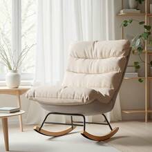Chaise à bascule avec rembourrage, pieds en bois, dossier réglable, moderne, Style Simple, chaise de loisirs, Beige - Beige - Voir 2