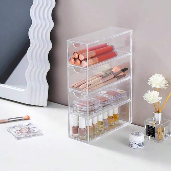 1 pieza Caja de almacenamiento extraíble de 4 capas de acrílico - Excelente para herramientas de maquillaje, cosméticos, gafas, juguetes, papelería, organizador de escritorio, regalo ideal o para uso personal