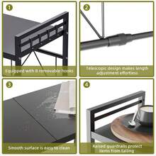 Expandable Microwave Rack, 2-Layer Microwave Oven Rack, Stand, Storage Rack, Kitchen Corner Rack, Desktop Printer Rack, Baker Rack (Black/White) - Black - View 5