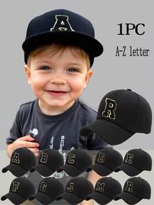 1 件纯黑色棒球帽，带字母装饰，适合男孩/女孩，经典儿童棒球帽，适合春夏季日常休闲穿着 - 黑色 - 查看 1