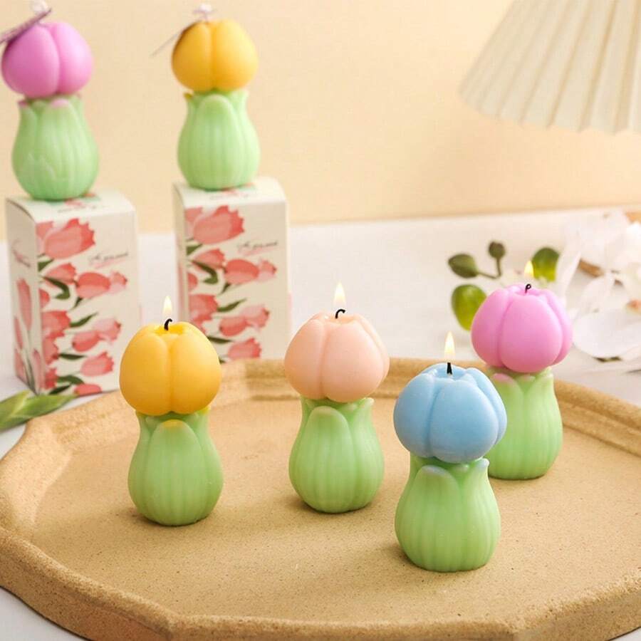 1 件郁金香花形香薰蜡烛，家居装饰小雕像，适合家庭、餐厅、生日、派对、浴室 - 彩色 - 查看 1