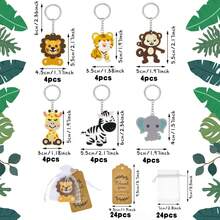 Bộ 72/24 móc khóa động vật rừng xanh dễ thương, trang trí tiệc chào đón em bé hình sở thú, bao gồm 24 móc khóa chủ đề động vật, 24 thẻ giấy Kraft cảm ơn và 24 túi vải organza trắng - Nhiều màu - Xem 9