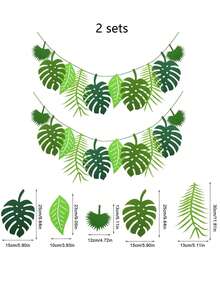 1/2 套大号毛毡叶花环横幅 - 热带龟背竹和棕榈叶设计，适合夏威夷夏季生日派对、毕业典礼和房间装饰、绿植派对装饰、丛林派对用品、恐龙主题装饰，最适合圣诞节 - 彩色 - 查看 6