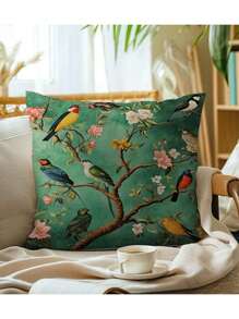 1pc Exotic Bird Style Pillow Cover, 18"X18", Zipper Design, Washable, Suitable For Sofa, Living Room, Bedroom And Office Decorative Pillows (Pillow Insert Not Included)