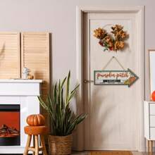 Ein Set mit 2 flachen, zweidimensionalen Holzschildern im Vintage-Stil mit Kürbissen, Herbst-Ernte-Pfeilen, ideal als Wanddekoration für Bauernhaus und Zuhause im Herbst