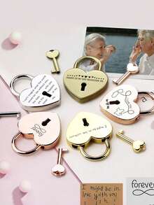 Personalized Metal Love Lock Heart Shaped Mini Padlock, Ideal For Dorm Cabinet, Luggage, Bag - Cute Valentine's Day Gift - Multicolor - View 3