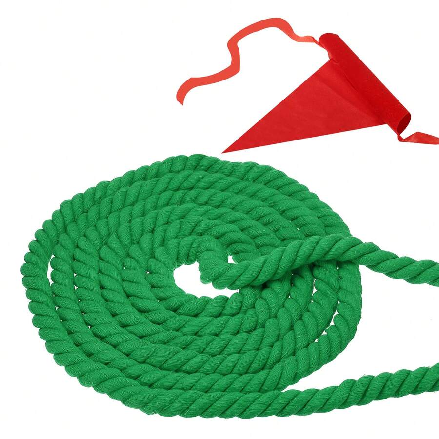 Tug Of War Rope For Adults Teen, 3-Strand Natural Twisted Cotton Rope With Flag For Yard Game Team Building Activities - Green - View 1