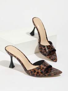 Jin Bei Qi 女士性感高跟鞋，尖头细高跟鞋，镜面闪亮，豹纹印花和彩色面料，优雅穆勒鞋，适合春夏派对、婚礼、社交活动