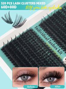320Pcs D-Curl Eyelash Set Eyelash Extension, Eyelash Set DIY Eyelash Extension Kit, D-60D 80D100D Black Super Thick Eyelash Extension Kit, Daily Makeup Black Eyelash Set Personal Eyelash Extension, D Curl Eyelash Eyelash Extension Kit, Black Personal Eyelash Set Curling 320PCS, The 9-16mm Blended Personal Eyelash Set DIY At Home, Rizos Curly Eyelash D Curl, For Mini Travel Supplies And Self Applications