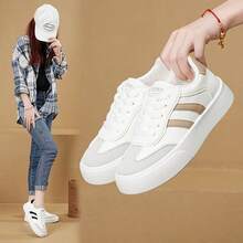 女士户外运动休闲鞋，当季小白鞋，女士新款校鞋，软底工作鞋，百搭滑板鞋，平底鞋 - 白卡其色 - 查看 2