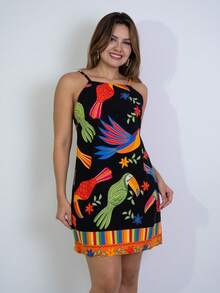 Short Printed Dress With Back Zipper - Ginger - View 2