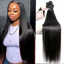 3 Bundles Straight Hair Extensions 100% Virgin Human Hair 4 Bundles Double Weft Extensions For Natural Black Unprocessed Sleek & Smooth Texture Lightweight & Durable For Versatile Styling - Natural Black - View 4