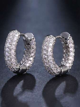 2件套华丽优雅时尚圆形锆石耳环，男士婚礼订婚派对音乐会礼物，送给男友、丈夫、家人的珠宝礼品