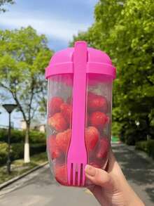 1 Fat Loss Salad Cup, Oat Salad Cup, Yogurt Cup With Spoon Lid, Low Fat Weight Loss Healthy Mason Cup, Portable Slimming Cup, Salad Shaker With Fork - Portable Breakfast Cup, Yogurt, Milk And Other Healthy Lunch Containers, Picnic Lunch Salad Cup - White - View 7