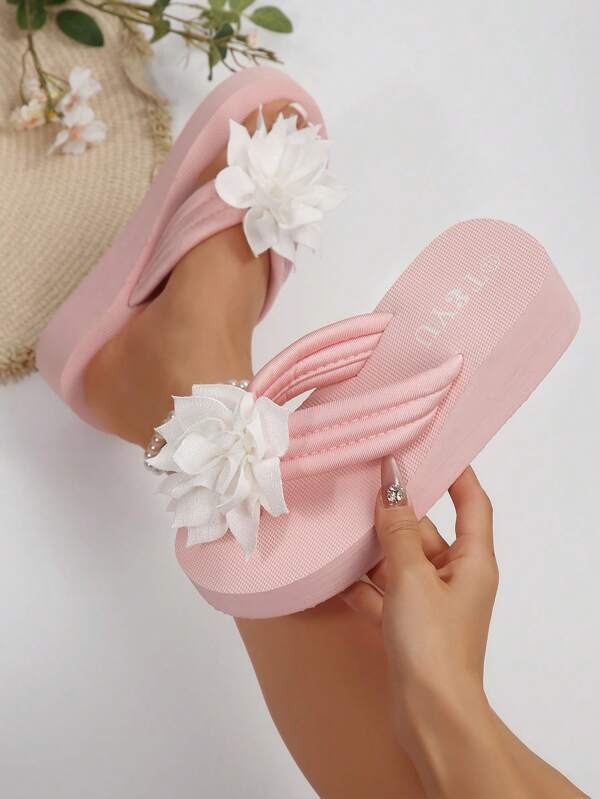 Sandalias de cuña con suela gruesa para mujer, cómodas sandalias deportivas de verano con punta abierta y hebilla, chanclas de playa de moda, zapatillas al aire libre con decoración de rhinestone, sexy