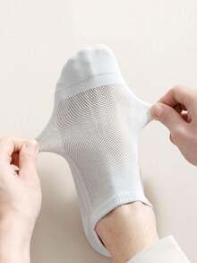 6/10/15 Pairs Men's Lightweight Breathable Mesh Low Cut No Show Socks, Invisible Socks, Unisex, White, Suitable For Fitness