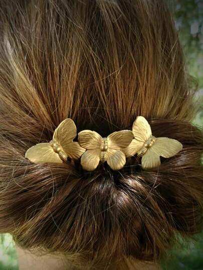1 pieza Accesorio de pelo de metal con mariposa vintage, elegante pasador de pelo práctico para uso diario y nupcial, peinetas, peinetas para el cabello, peineta lateral, artículos escolares, boda, accesorios para la cabeza