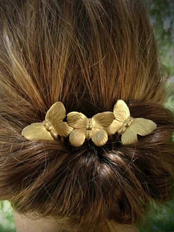 1 pieza Accesorio para el cabello de metal con mariposa vintage, pasador de cabello elegante y práctico para uso diario y de novia
