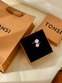 TONSI 1 chiếc nhẫn đơn hình vỏ sò bằng thép không gỉ mạ vàng 18K kiểu Hàn Quốc thanh lịch và quyến rũ, thích hợp làm quà tặng tốt nghiệp/lễ hội, kèm hộp quà trang sức dành cho nữ. - Hộp quà tặng nhẫn - Xem 9