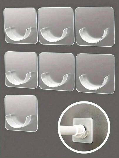 8pcs Transparent Shower Curtain Rod Bracket, Punch-Free Bathroom Curtain Rod Bracket, Curtain Rod Fixing Hook, Door Curtain Rod Bracket Accessories, Bathroom Shower Small Accessories, Shower Curtain Rod Self-Adhesive Hook Bracket,Versatile Key Holder,Towel Bar Clip, Buckle, Kitchen Rack Buckle, Door Hook Bathroom Accessaries Bathroom Tools