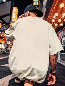 Premium Plain Streetwear Oversized Gym T-Shirt, 100% Cotton, Workout - Khaki - View 2