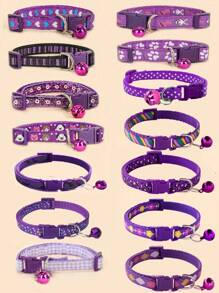 5pcs Random Pattern Dog And Cat Collar With Bell, Cute Cartoon Decorative Collar