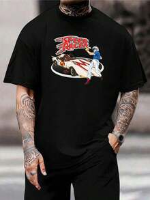 Camiseta Speed Racer Mach 5 ¡Vamos, vamos, vamos! Camiseta clásica de anime de carreras, manga corta vintage para hombre y mujer - Ropa nostálgica de dibujos animados de los 80 - Negro - Ver 1