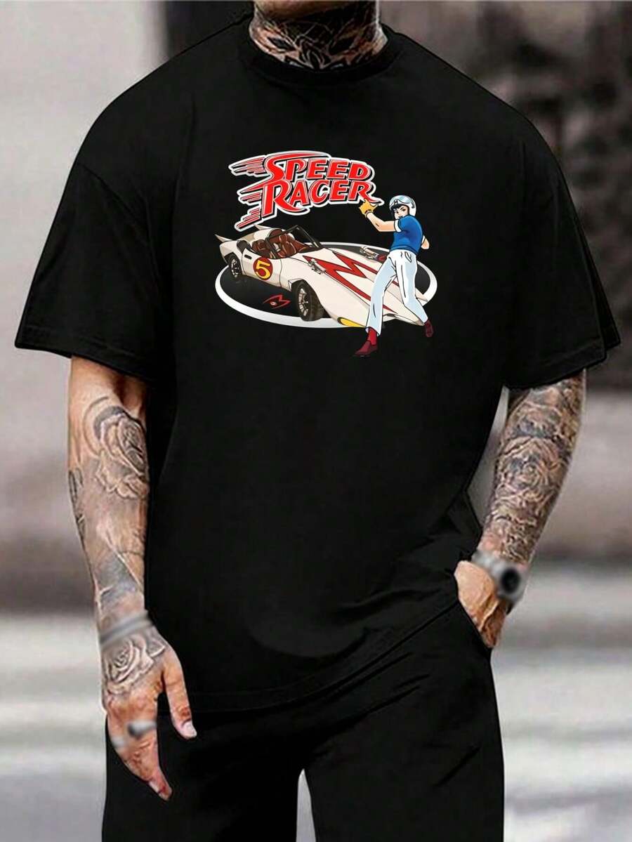 Camiseta Speed Racer Mach 5 ¡Vamos, vamos, vamos! Camiseta clásica de anime de carreras, manga corta vintage para hombre y mujer - Ropa nostálgica de dibujos animados de los 80 - Negro - Ver 1
