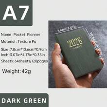 1pc 2026 New A7 Size English Planner Notebook, Mini Portable Pocket Daily Schedule Notebook, 64 Sheets 128 Pages Thin Weekly Calendar Notepad, Includes Annual Calendar, Monthly, Weekly And Daily Plan, PU Leather Cover, 4.17*3.07 Inch, 2026 New Version,School Supplies,Back To School