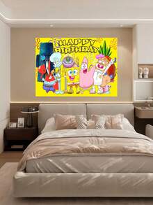 Spongebob SquarePants Theme Photography Background Fabric Birthday Party Photo Banner Decoration Christmas Decorations Home Christmas Gifts Christmas Decor - Multicolor - View 10