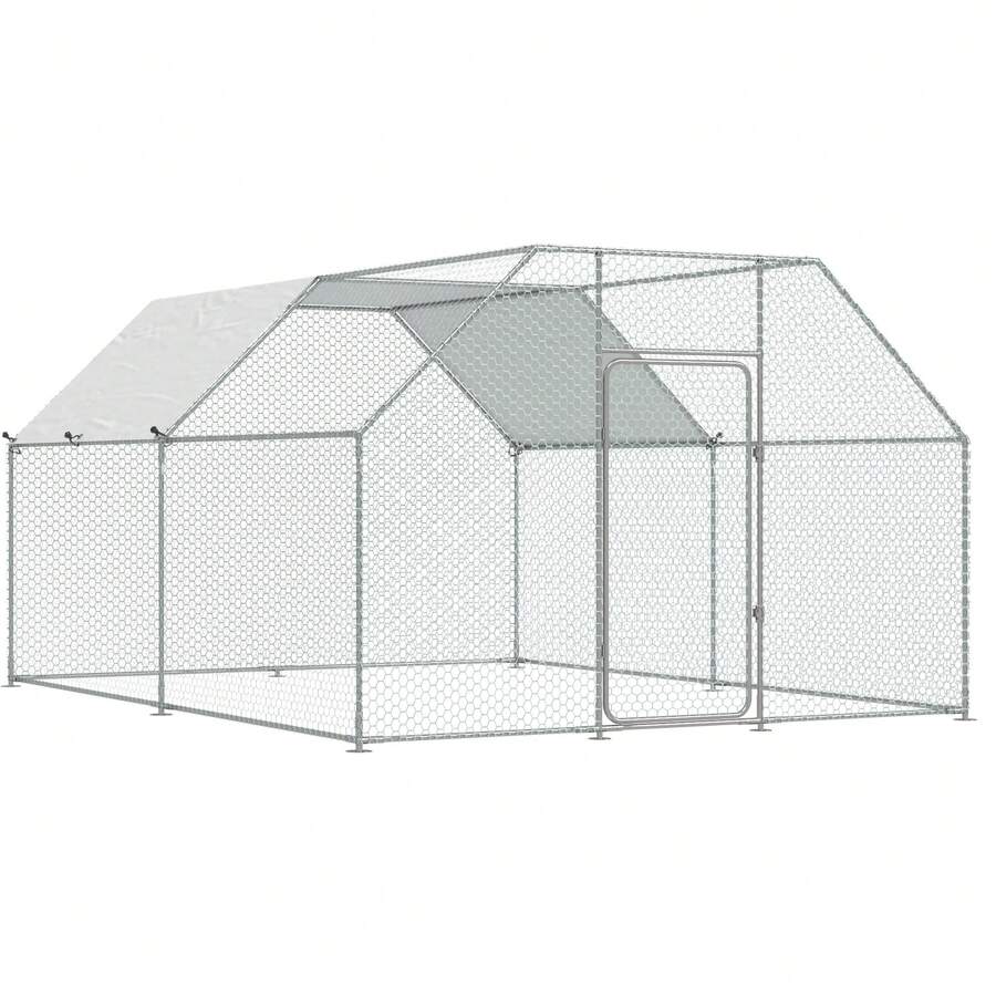 YODOLLA Large Metal Chicken Cage Run For Yard With Cover, Walk-In Chicken Pen For Outdoor, Backyard, And Farm, Hen Cage House For Chickens And Other Poultry - Silver - View 1