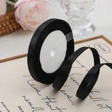 1pc 25 Yards/Cuộn Ruy băng Satin, Hoa hồng tự làm Chất liệu Ruy băng Satin lụa Trang trí Bánh Quà tặng Gói Ruy băng Tiệc cưới Nơ Ruy băng - màu đen - Xem 2
