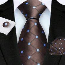 3-Piece Set: 8cm Necktie, Pocket Square & Cufflinks, Plaid Striped Geometric Pattern, High-Quality Classic & Fashion Business/Casual Necktie Set, Men's Wedding/Holiday/Party Gift