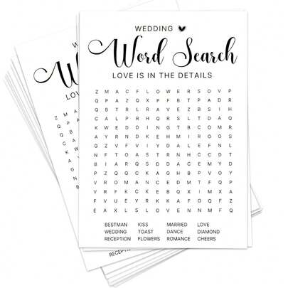 新娘送礼会游戏 婚礼送礼会游戏 单身派对 订婚派对 50 位宾客趣味婚礼单词搜索