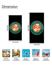 1pc Roland Garros Paris Tennis Logo Pattern Beach Towel, Microfiber Extra Large Beach Blanket, Super Absorbent Bath Towel, Suitable For Travel, Pool, Diving, Surfing, Yoga, Camping Beach Essentials