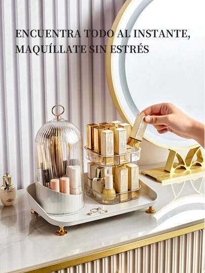 Armario de escritorio organización de baño y armario decoración de habitación estante de papelería organizador cosmético lápiz material escolar accesorios de maquillaje mesa de belleza tocador de dormitorio organizador de escritorio doble giro