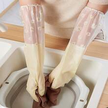 1 双洗碗长袖防水防油适用于家庭清洁、厨房清洁和洗衣清洁手套，单层 PVC 耐用材质，易于清洁，可重复使用，加厚材质