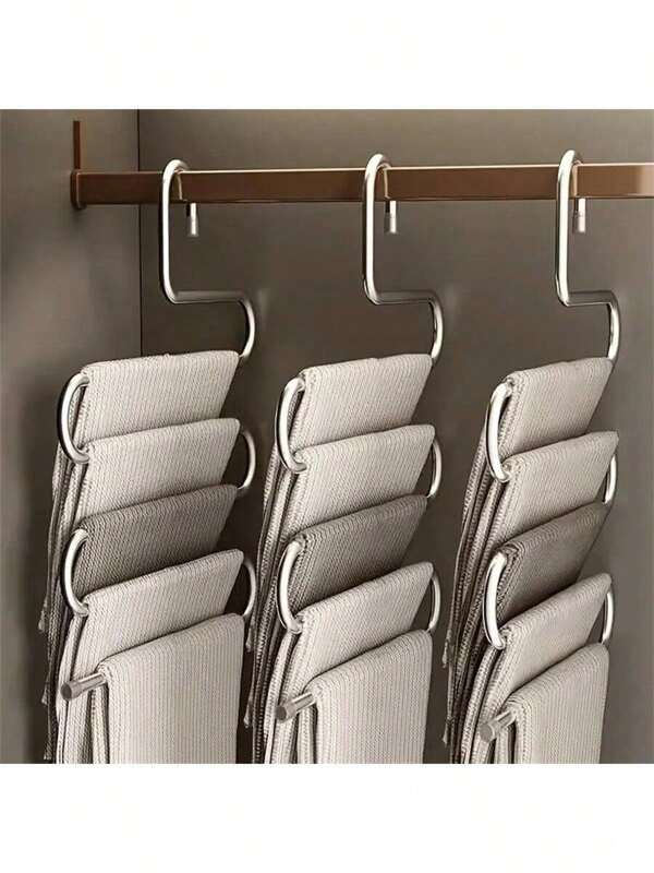 Perchero de pantalones de acero inoxidable | Organizador multinivel que ahorra espacio para jeans y pantalones, acabado pulido, solución de almacenamiento en el armario para una organización ordenada del armario (5 niveles)