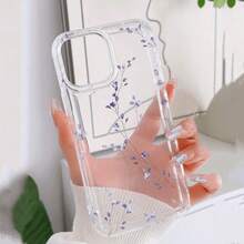 Stylish Blue-Purple Branch Flower Pattern Transparent Mobile Phone Case, Transparent Shockproof Protective Shell Suitable For IPhone16 15 14 13 12 11 Pro Max 7 8 Plus X XS XR XSMax Series - Trong sáng - Xem 5