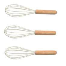 Fouet en silicone avec manche en bois - Tête de fouet noire avec manche en bois - Fouet pour la pâte à pancakes, les œufs et les blancs d'œufs, le mélange de gâteau, le mélange, le jus et les sauces