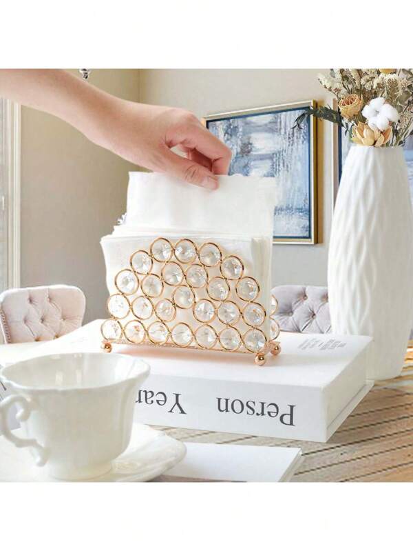 Metal Elegant Crystal Napkin Holder, Shiny Crystal Vertical Napkin Holder Kitchen Tabletop Decoration Great For Modern Paper Towel Dispenser In Living Room, Dining Table, Bedroom, Bar