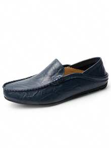 Zapatos de cuero para hombres, mocasines clásicos, suaves y transpirables, zapatos casuales y de negocios tipo slip-on para primavera - Azul - Ver 3