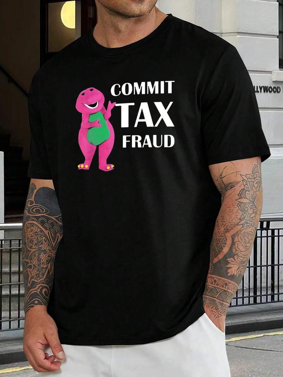 Camiseta con meme divertido de Barney sobre fraude fiscal - Divertido regalo para contables y comediantes - Camiseta gráfica novedosa para hombres y mujeres - Negro - Ver 1
