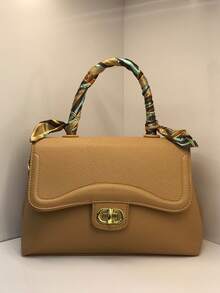 Women's Elegant Gold Padlock Closure Quilted Handbag With Matching Silk Scarf