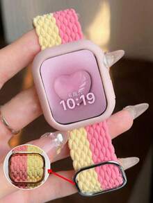Geeignet für die neue Apple S10 Uhr mit einem rosaroten geflochtenen Apple Armband und einem rosa Silikon Uhrengehäuse Set. Kompatibel mit Apple Watch geflochtenes Einzelkreis Armband. Kompatibel mit Apple Watch Armband Slider Version Uhr 89 7654se, Kompatibel mit Apple Watch Armband für Frauen