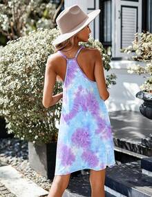 Women's Racerback Sleeveless Nightgown, Sleepwear - Blue Tie Dye - View 5