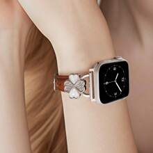 Leather Band Compatible With Apple Watch 38mm 40mm 41mm 42mm 44mm 45mm 46mm 49mm Women – Ultra-Thin Exquisite Sweatproof Comfortable – Simple Elegant Fashionable – Four-Leaf Clover Diamond Design – Compatible With Apple Watch Series 10 9 Ultra SE 8 7 6 5 4 3 2 1 – Replacement Band Accessories